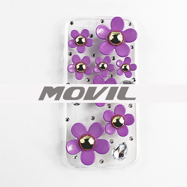 NP-2287 TPU funda con flores de plástico para iPhone 6-1